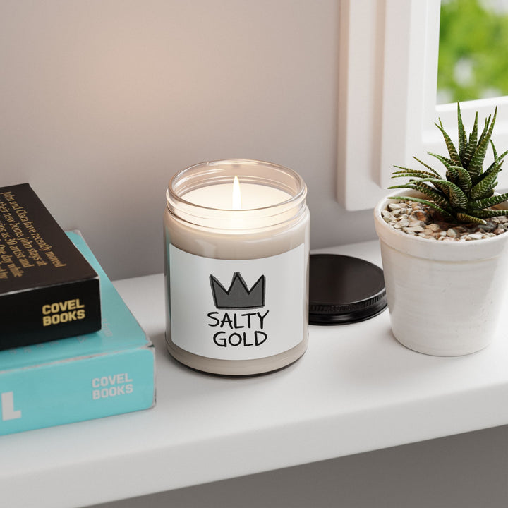 Salty Gold Soy Candle — 9oz Jar Candle with Crown Label