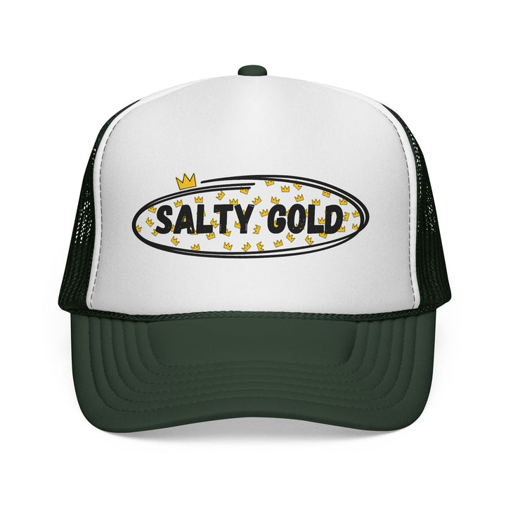Salty Gold Trucker Cap — Crowned Leopard Logo Mesh Hat