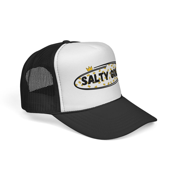 Salty Gold Trucker Cap — Crowned Leopard Logo Mesh Hat