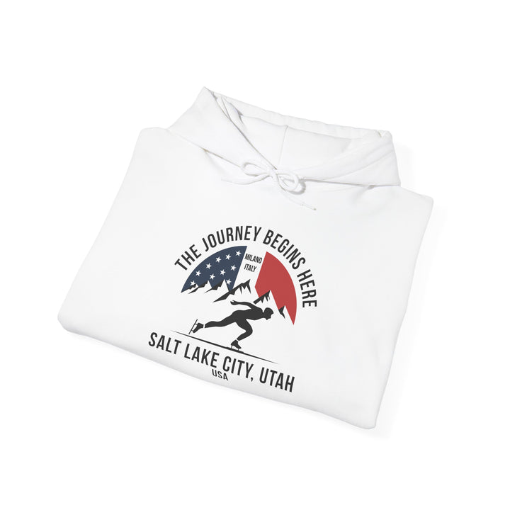 Speed Skating Hoodie - "The Journey Begins Here" - Printify | Salty Gold Supply Co.