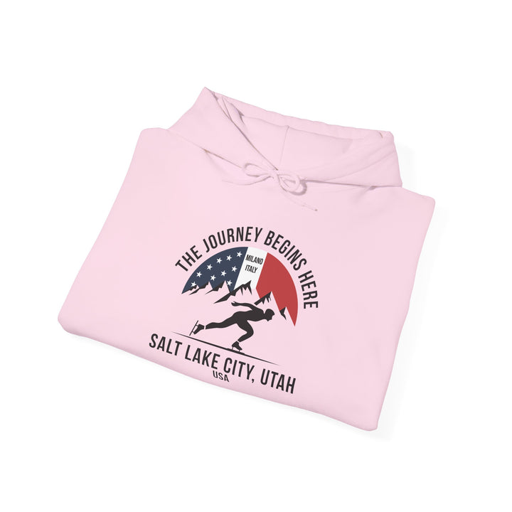 Speed Skating Hoodie - "The Journey Begins Here" - Printify | Salty Gold Supply Co.