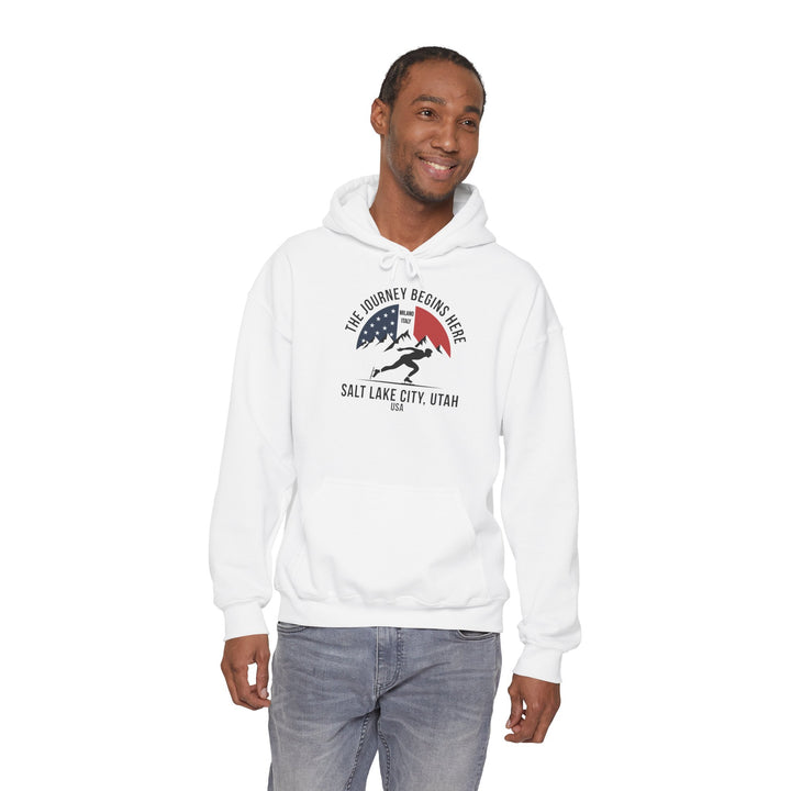 Speed Skating Hoodie - "The Journey Begins Here" - Printify | Salty Gold Supply Co.