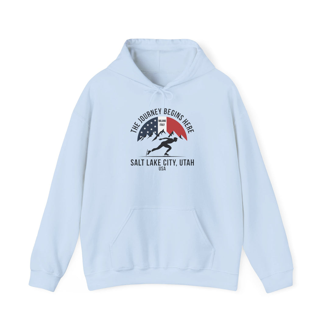 Speed Skating Hoodie - "The Journey Begins Here" - Printify | Salty Gold Supply Co.
