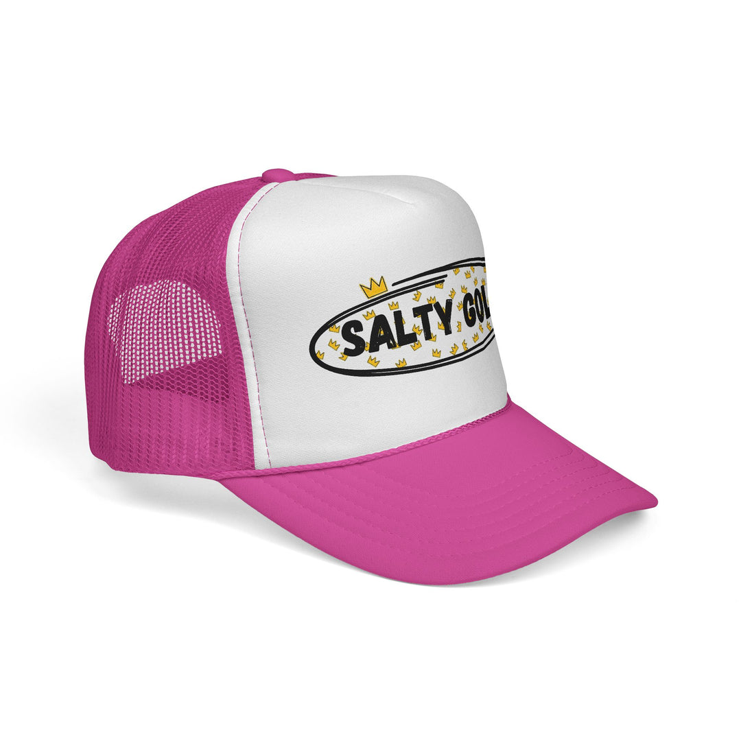 Salty Gold Trucker Cap — Crowned Leopard Logo Mesh Hat