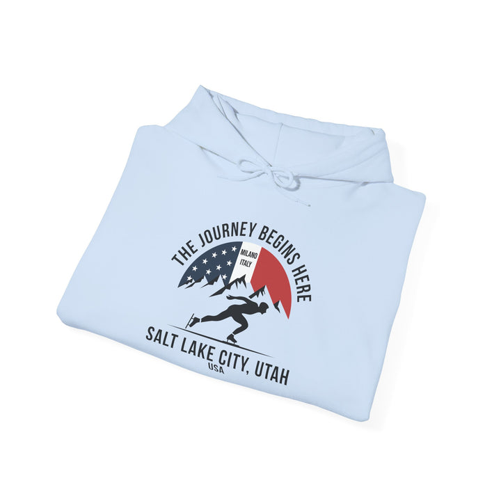 Speed Skating Hoodie - "The Journey Begins Here" - Printify | Salty Gold Supply Co.