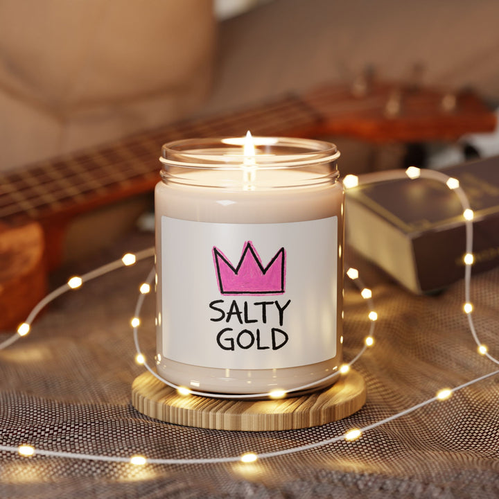 Soy Candle — "Salty Gold" Pink Crown Scented 9oz