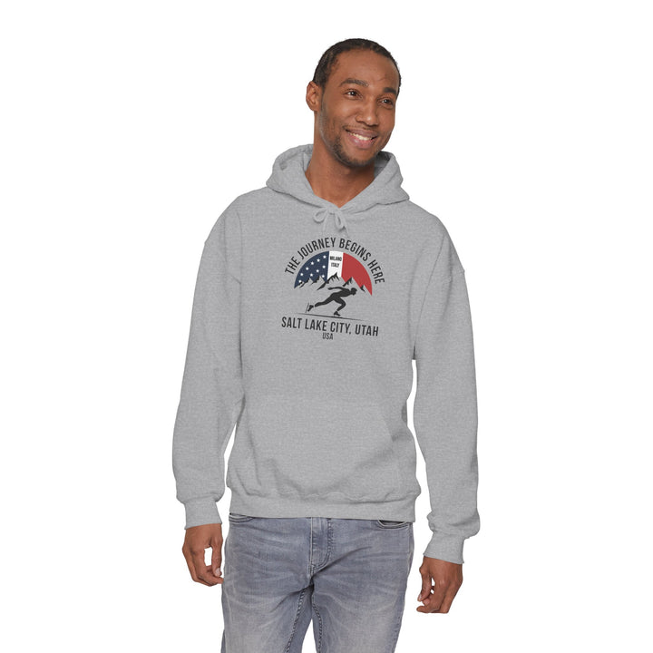 Speed Skating Hoodie - "The Journey Begins Here" - Printify | Salty Gold Supply Co.
