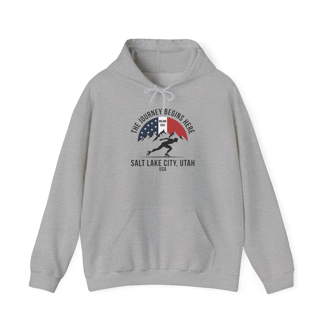 Speed Skating Hoodie - "The Journey Begins Here" - Printify | Salty Gold Supply Co.