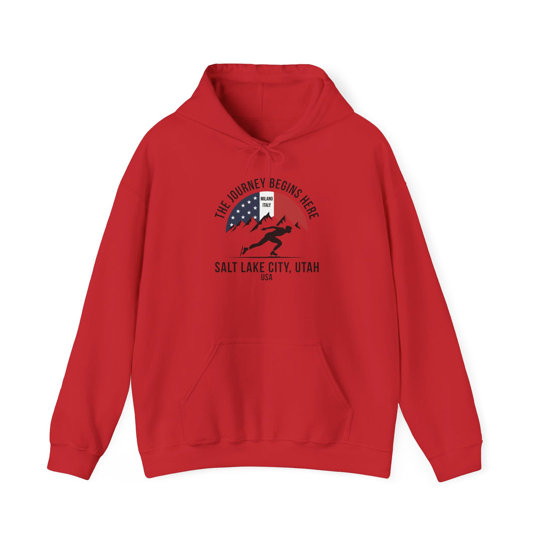 Speed Skating Hoodie - "The Journey Begins Here" - Printify | Salty Gold Supply Co.