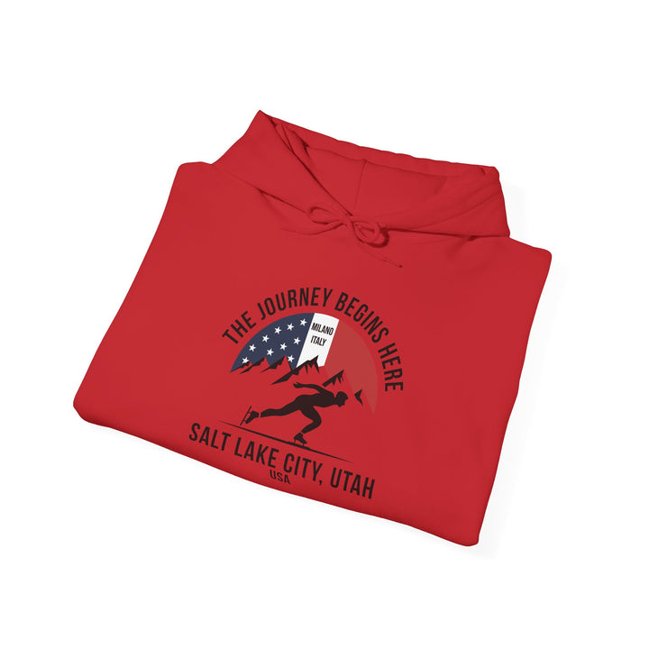 Speed Skating Hoodie - "The Journey Begins Here" - Printify | Salty Gold Supply Co.