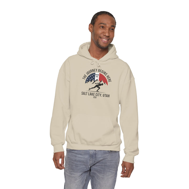 Speed Skating Hoodie - "The Journey Begins Here" - Printify | Salty Gold Supply Co.