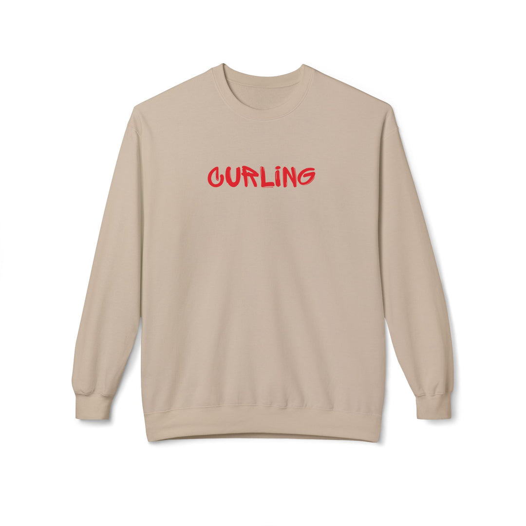 Curling Crewneck Sweatshirt - Red Script Curling Pullover - Printify | Salty Gold Supply Co.