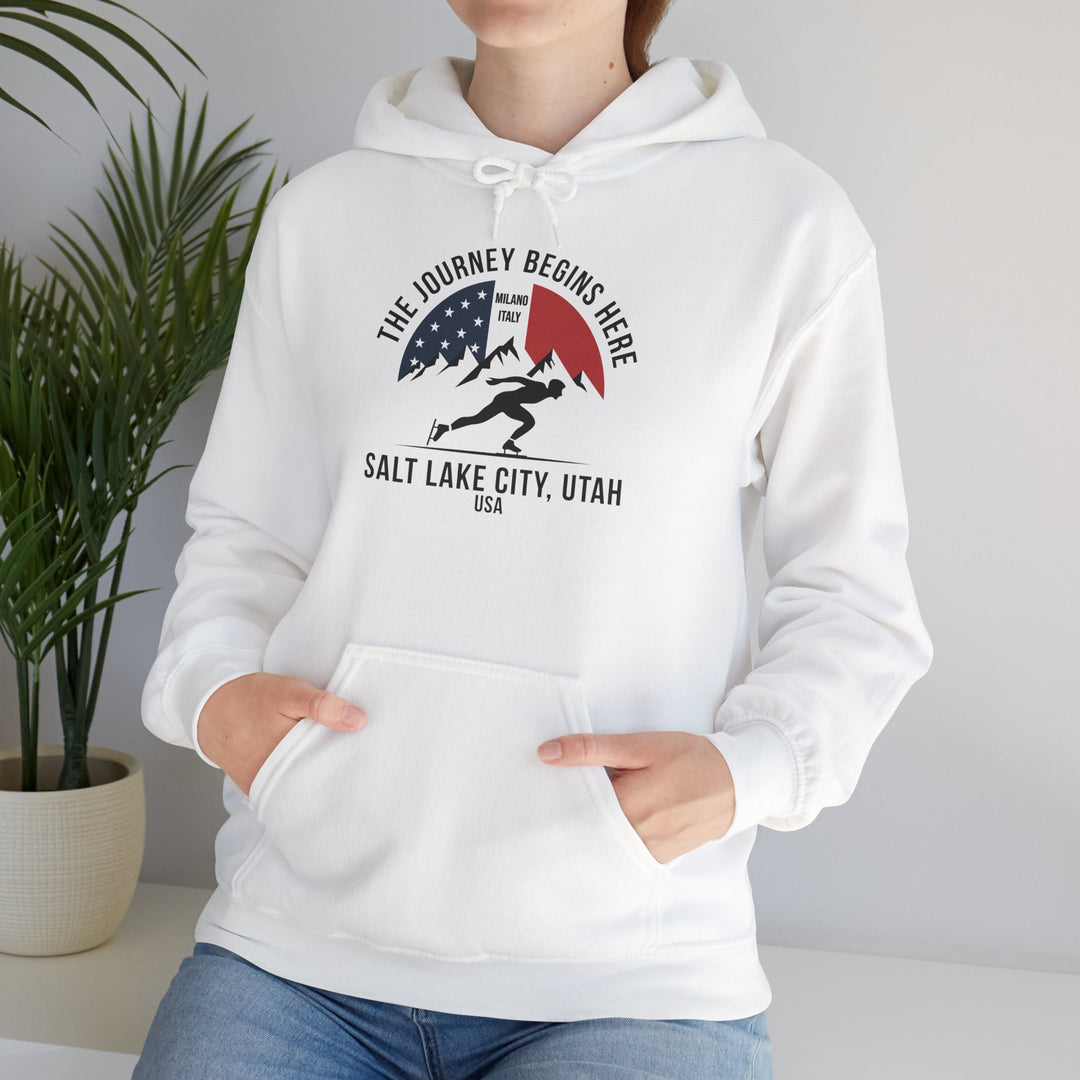 Speed Skating Hoodie - "The Journey Begins Here" - Printify | Salty Gold Supply Co.