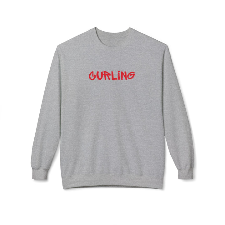 Curling Crewneck Sweatshirt - Red Script Curling Pullover - Printify | Salty Gold Supply Co.
