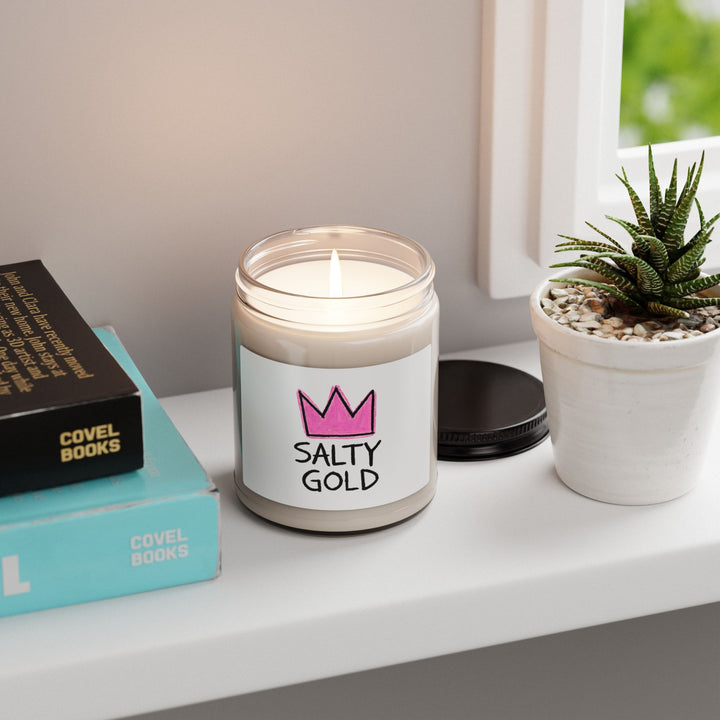 Soy Candle — "Salty Gold" Pink Crown Scented 9oz
