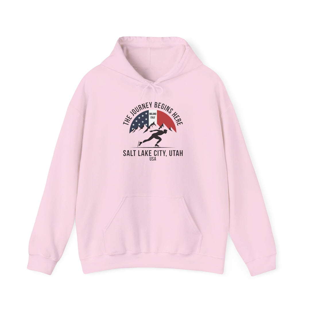 Speed Skating Hoodie - "The Journey Begins Here" - Printify | Salty Gold Supply Co.