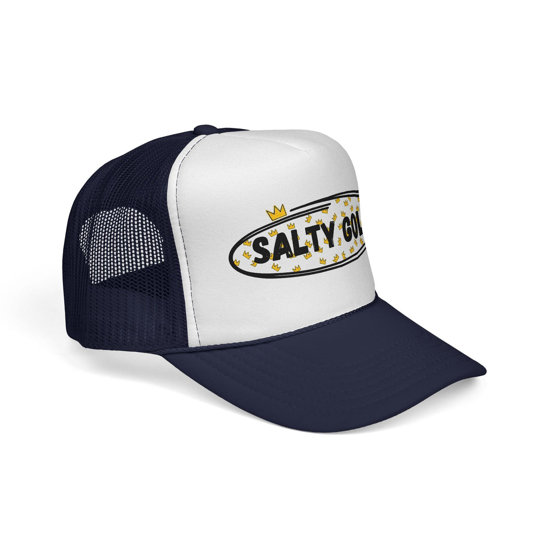 Salty Gold Trucker Cap — Crowned Leopard Logo Mesh Hat