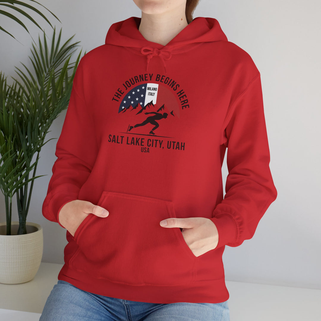 Speed Skating Hoodie - "The Journey Begins Here" - Printify | Salty Gold Supply Co.