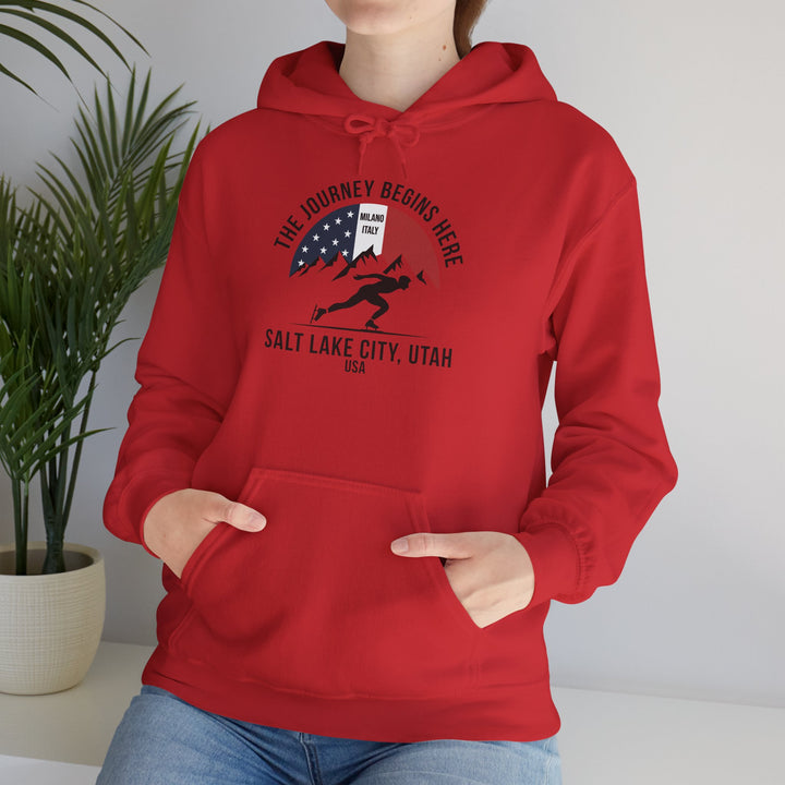 Speed Skating Hoodie - "The Journey Begins Here" - Printify | Salty Gold Supply Co.