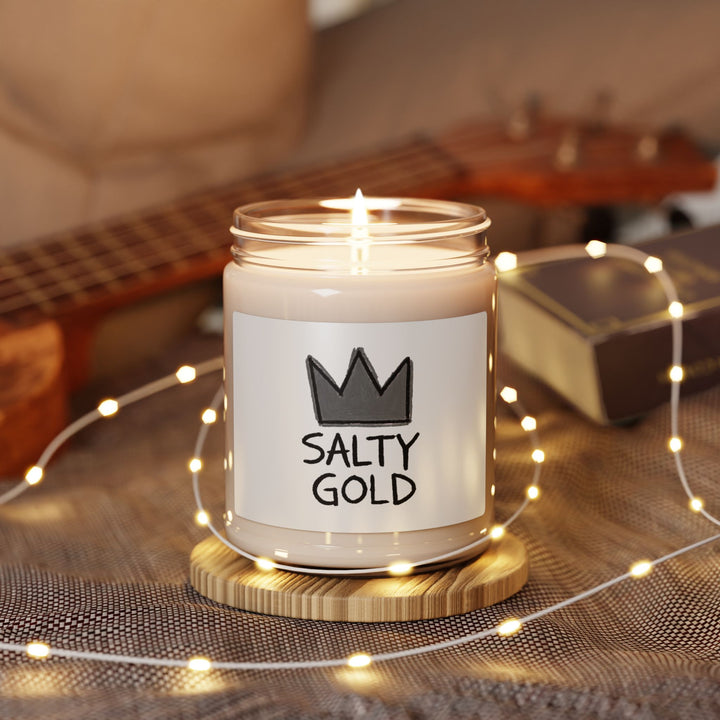 Salty Gold Soy Candle — 9oz Jar Candle with Crown Label