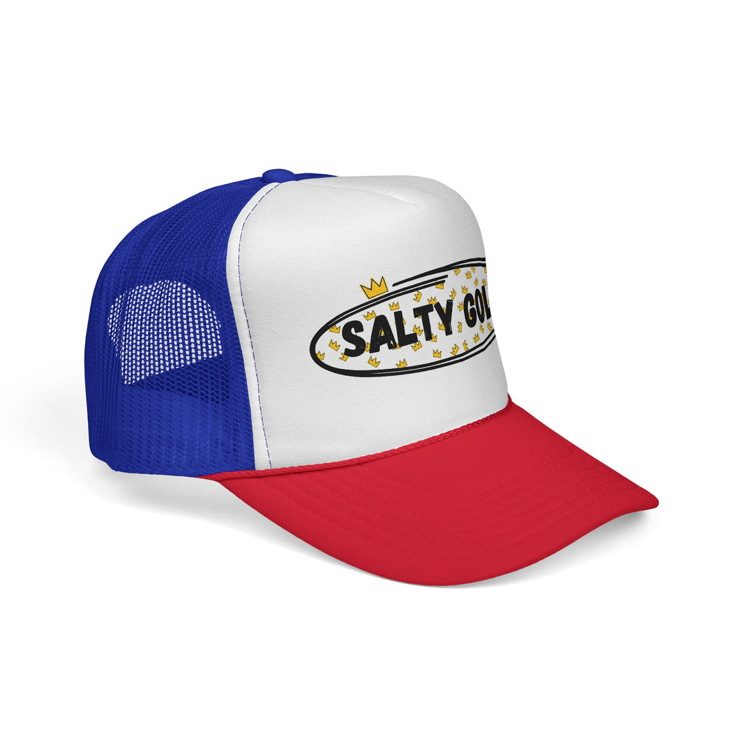 Salty Gold Trucker Cap — Crowned Leopard Logo Mesh Hat