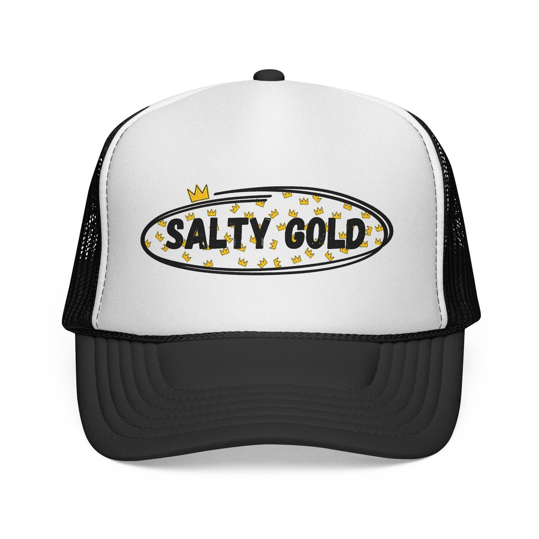 Salty Gold Trucker Cap — Crowned Leopard Logo Mesh Hat