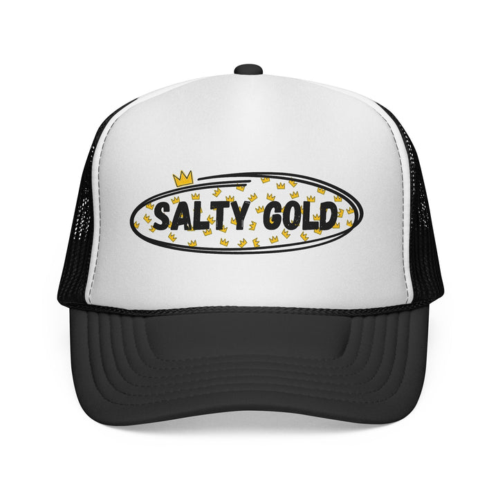 Salty Gold Trucker Cap — Crowned Leopard Logo Mesh Hat