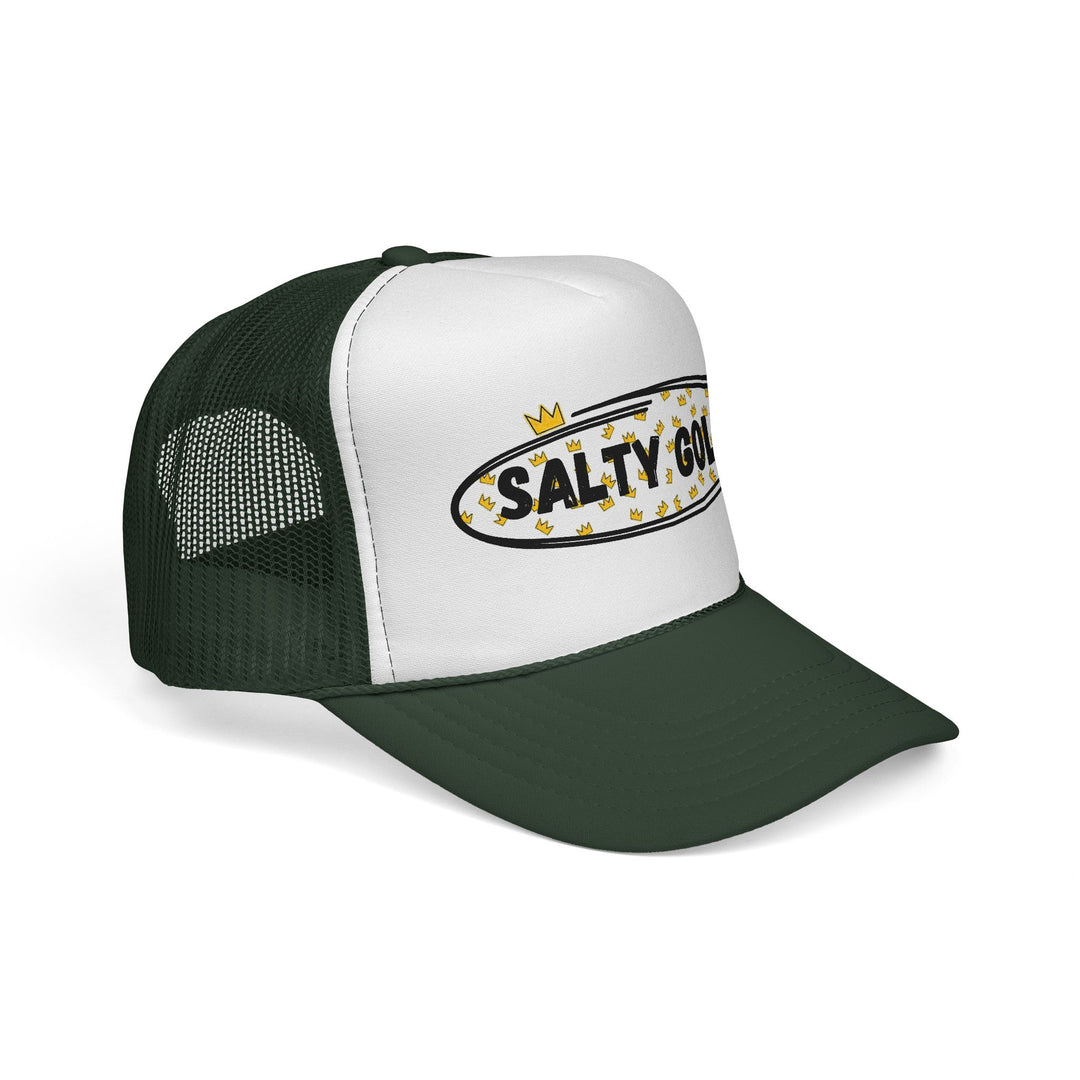 Salty Gold Trucker Cap — Crowned Leopard Logo Mesh Hat