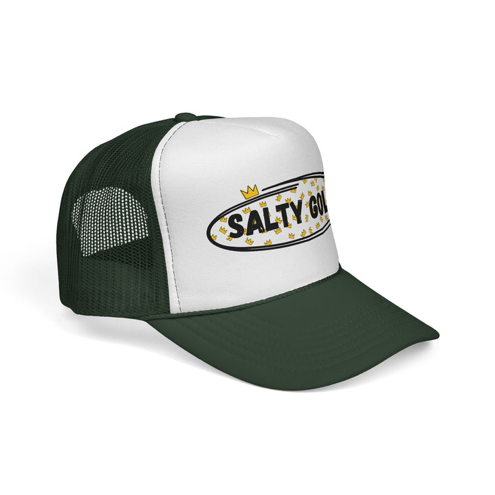 Salty Gold Trucker Cap — Crowned Leopard Logo Mesh Hat