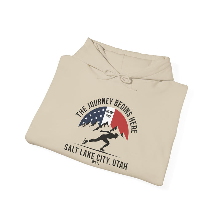 Speed Skating Hoodie - "The Journey Begins Here" - Printify | Salty Gold Supply Co.