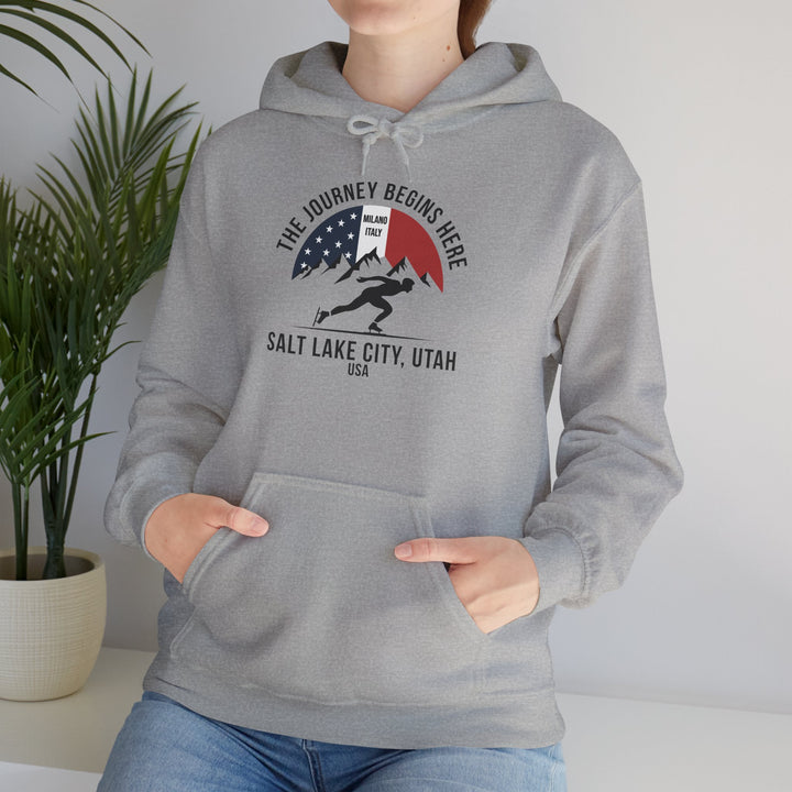 Speed Skating Hoodie - "The Journey Begins Here" - Printify | Salty Gold Supply Co.