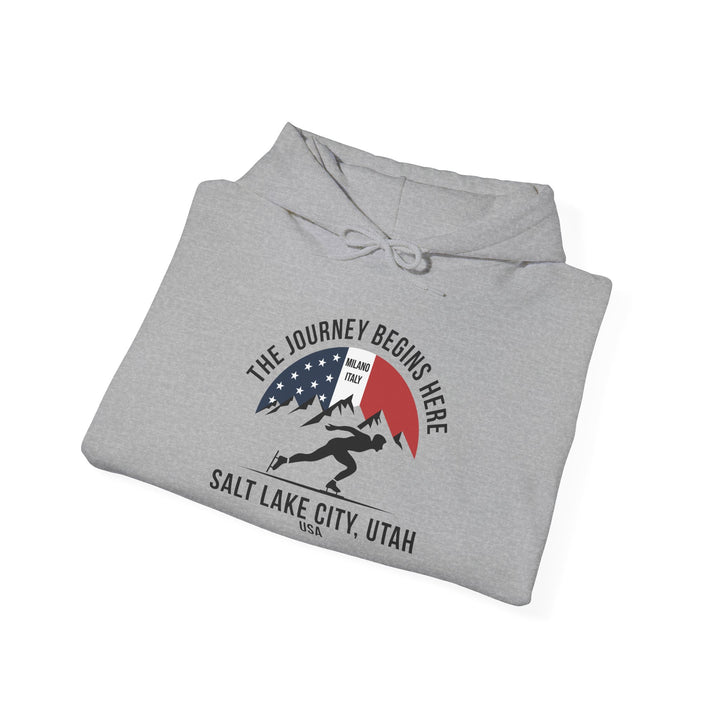 Speed Skating Hoodie - "The Journey Begins Here" - Printify | Salty Gold Supply Co.