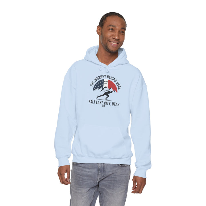 Speed Skating Hoodie - "The Journey Begins Here" - Printify | Salty Gold Supply Co.