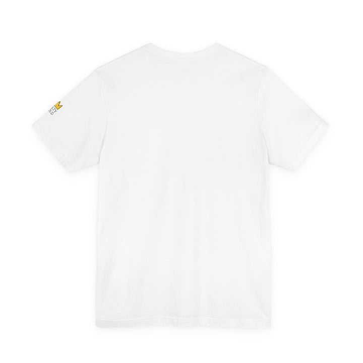 White Salty Gold Long Track Skeleton Tee with gold logo on left sleeve.