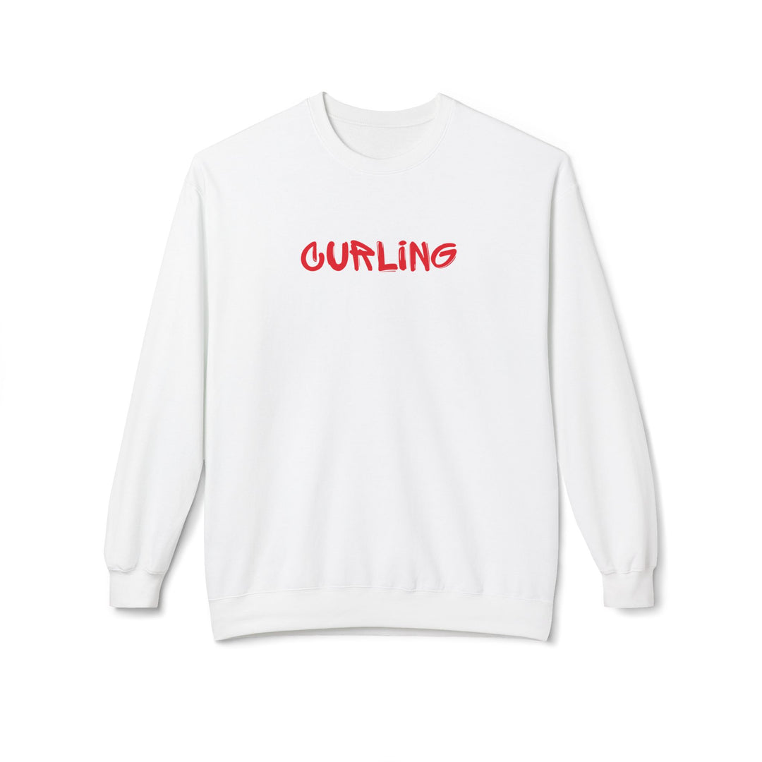Curling Crewneck Sweatshirt - Red Script Curling Pullover - Printify | Salty Gold Supply Co.