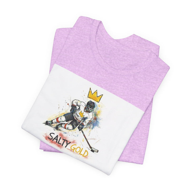 Lavender Salty Gold Olympic Oval Skeleton Short Track tee with skull graphic.
