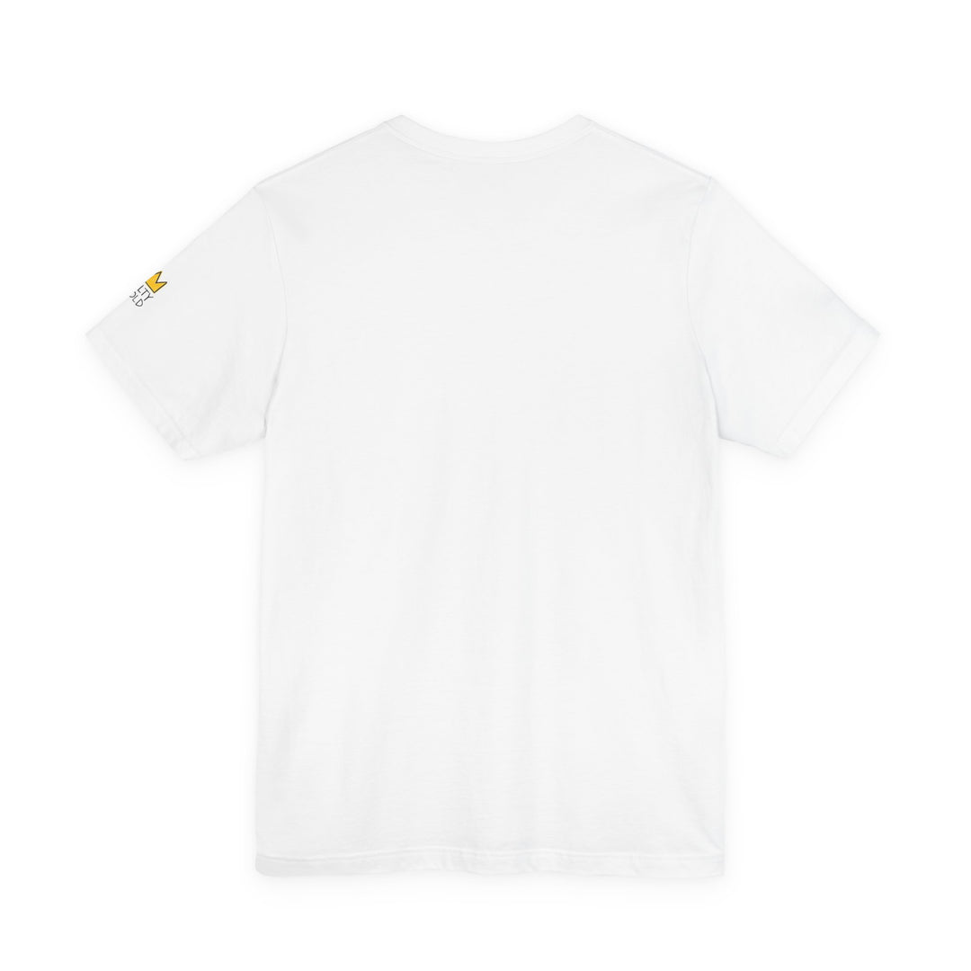 White Salty Gold Olympic Oval Skeleton Short Track tee, back view with gold sleeve logo.
