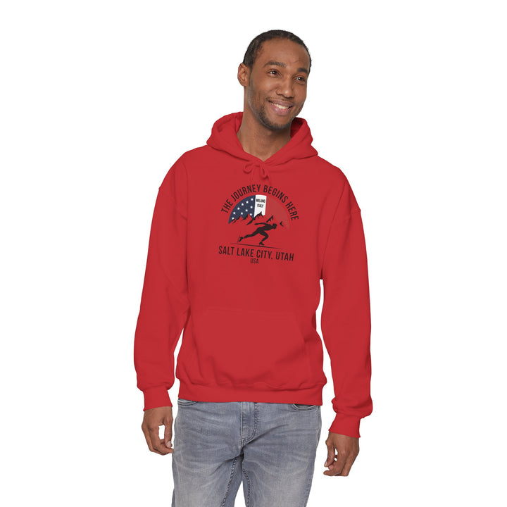 Speed Skating Hoodie - "The Journey Begins Here" - Printify | Salty Gold Supply Co.