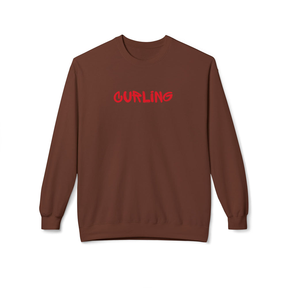 Curling Crewneck Sweatshirt - Red Script Curling Pullover - Printify | Salty Gold Supply Co.