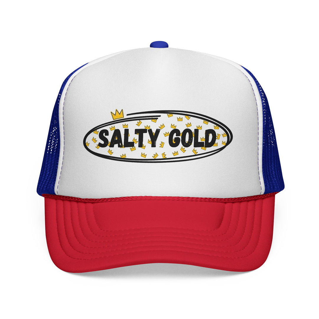 Salty Gold Trucker Cap — Crowned Leopard Logo Mesh Hat
